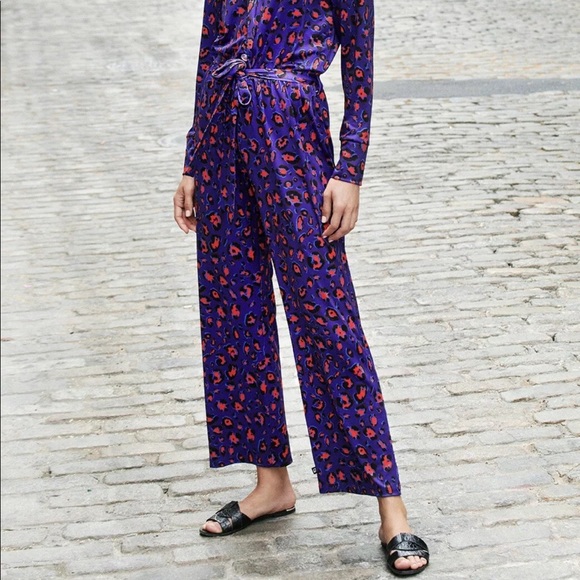 Terez Electric Cheetah Wide Leg Pants Blue Purple - Picture 4 of 16